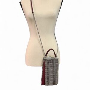 Chain Fringe Crossbody Bag - Red and Silver